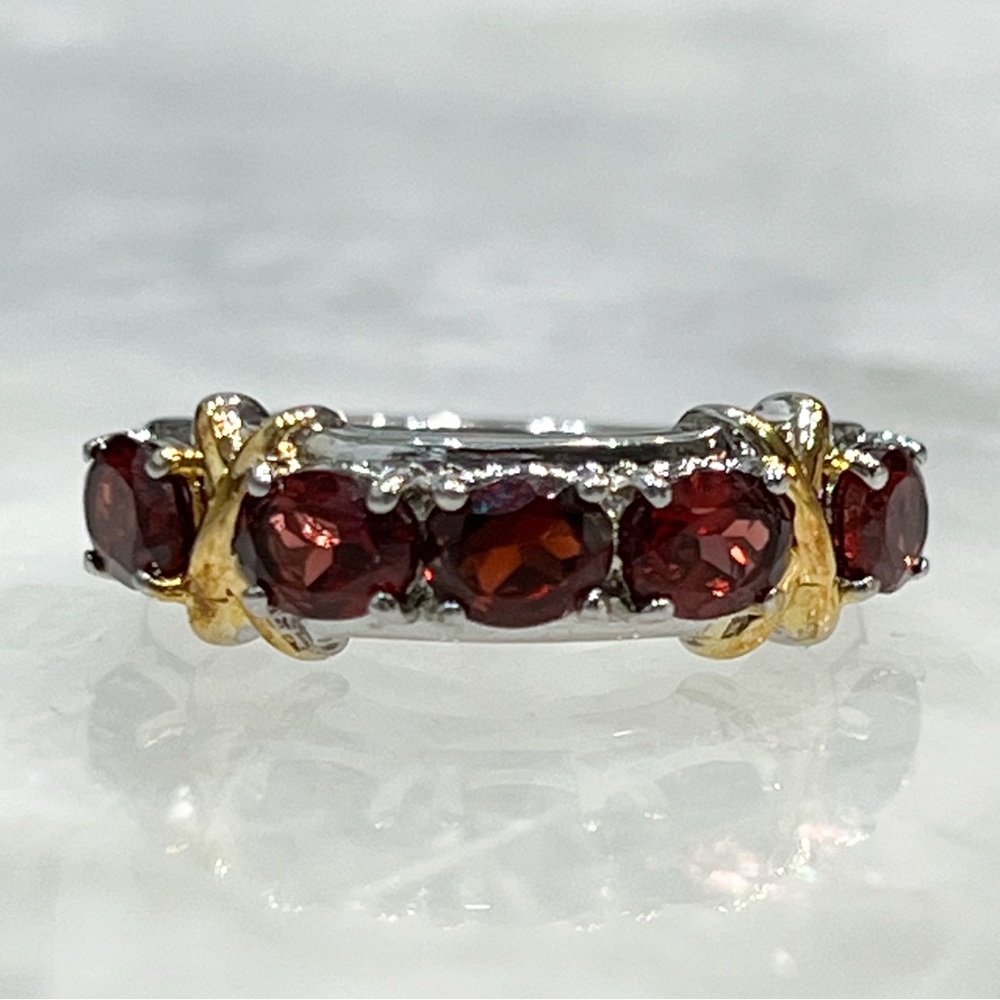 Mozambique Garnet 18K YG Plated Silver XOXO Ring Sz 6